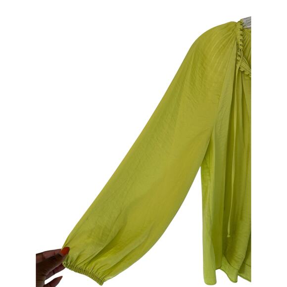 Kobi Halperin Neon Yellow Office Work Satin Farryn Tie Neck Blouse Size Medium - Picture 5 of 11